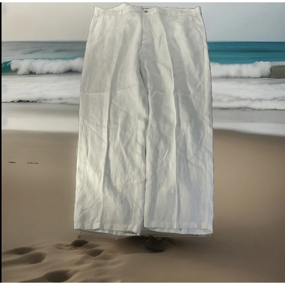 Joseph Abboud Heritage Linen Pants 40/30 Beige preppy Affluent luxury gentleman